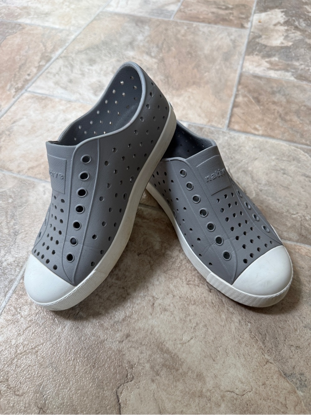 Native Shoes Kids Slip-On Perforated Grey Sneakers with White Toe